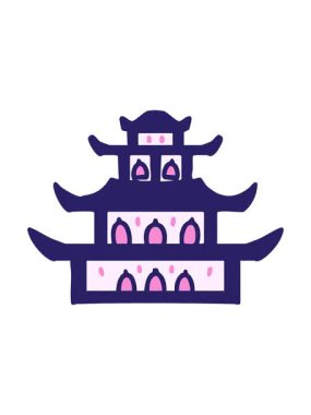 Japon sarayının basit bir karikatürünü canlandırmak.