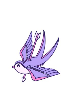 Okla delinmiş bir kırlangıcın dövmesel görüntüsünün animasyonunu büyütüyor