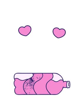 dönen kalpler, çizilmiş el çizimi karikatür gazoz şişesinin karalaması.