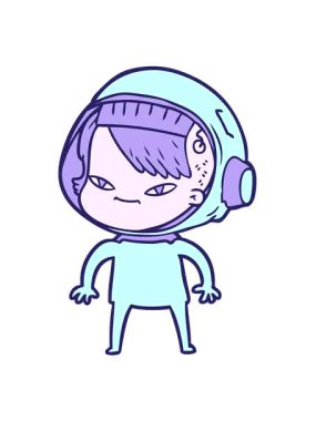 Çizgi filmdeki astronot kadının hareketli animasyonu