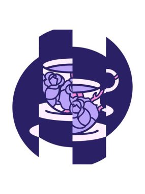 Bir fincan ve çiçeğin ikonik dövmesinin bölünen hareketi.