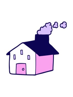 Dumanlı bacalı çizgi film karikatür evinin neon ışık efektleri