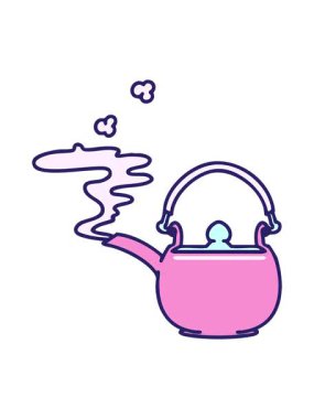 Geleneksel Japon çay demliğinin buhar tasarımlı bir animasyonu.