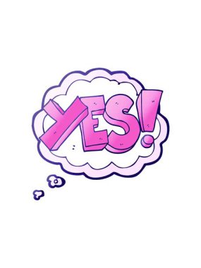 Düşünce kabarcığı çizgi filminin dönen hareket animasyonu Evet sembol