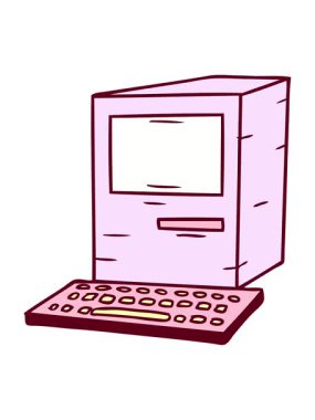 Bir bilgisayarın ve klavyenin parlak renkli karalamalarının el çizimi neon ışık efekti animasyonu