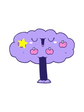 Parlayan yıldızlar çizgi film elma ağacı tasarımının animasyonunu etkiler.