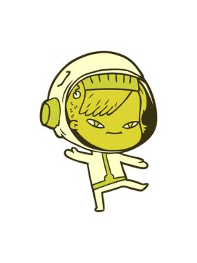 Astronot bir kadının çizgi film karalamalarının renk değişimi