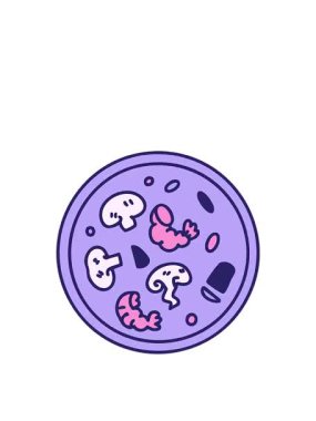 Kızarmış karides ve mantar ezmesi çiziminin hareketli animasyonu