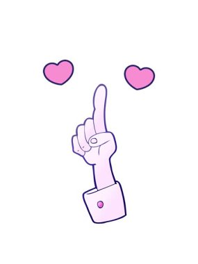 Bir karikatürün el gösteren dönen kalpleri.