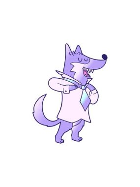 Çizgi film karakteri Wolf 'un giyinirken hareketli animasyonu.