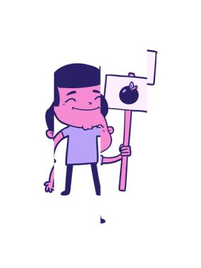 Elma pankartlı mutlu çizgi film adamının bölünmüş hareket animasyonu