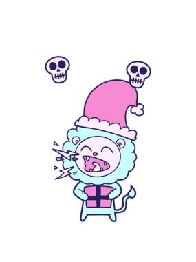 Karikatür kükreyen aslanın hediye edilmiş kafatası animasyonu.