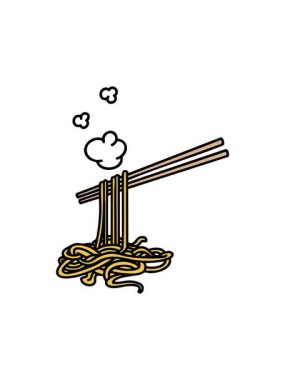 Japon yemek çubuklarının sıcak erişte kaldırışının hareketli animasyonu.