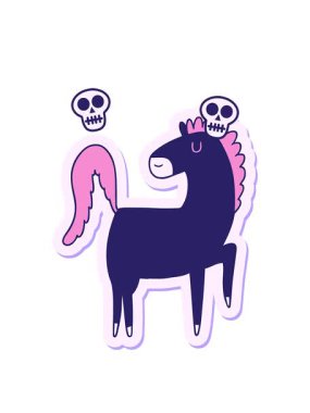 Mutlu bir at çizgi filminin çıkartmasının kafatası animasyonu.