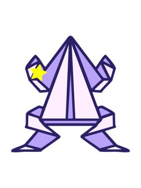 Parıldayan yıldızlar Japon katlanmış kağıt origami kurbağasının animasyonunu etkiler.