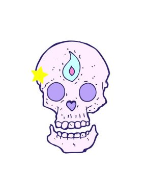 Parıldayan yıldızlar çizgi film mistik kafatasının animasyonunu etkiler.