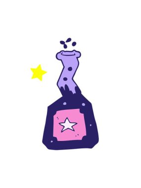 Parlayan yıldızlar çizgi film karalama deney iksirlerinin animasyonunu etkiler.