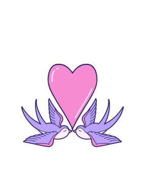 Kırlangıçların ve bir kalbin simgesel imajının yanıp sönen radyal çizgileri.