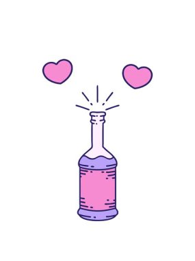 Geleneksel dövme tarzı bira şişesi çiziminin dönen kalpleri canlandırması