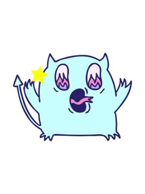 Parıldayan yıldızlar, Kawaii kırmızı şeytanının serbest çizim çizgi filmini canlandırıyor.