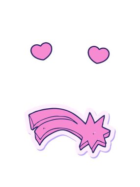 Bir çizgi film dekoratif kayan yıldız çıkartmasının dönen kalpleri.