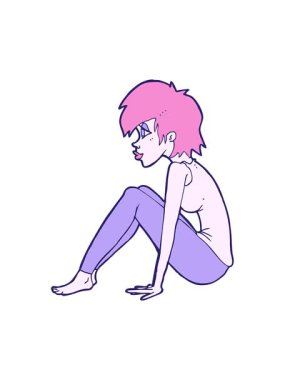 Oturan çizgi filmci kadının hareketli animasyonu