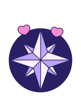 Bir yıldız sembolünün sembolik dövme görüntüsünün dönen kalpleri canlandırması