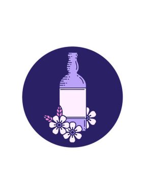 Rom şişesi ve çiçeklerin dövmesel imajının radyoaktif parlak animasyonu