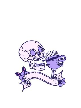 Kafatasını gerip kahve içerken.