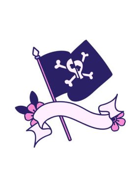 Geleneksel dövmenin korsan bayrağı ile hareketli animasyonu