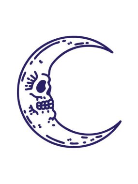 Dövmenin hareketli animasyonunu siyah çizgi şeklinde bir kafatası ay simgesi şeklinde oynat