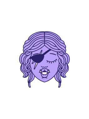 Retro Tattoo Biçimli Ork karakter yüzünün yıldız patlaması etkisi canlandırması