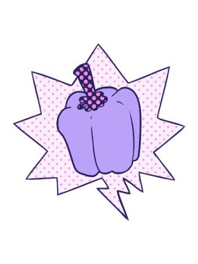 pixelize effect animation of cartoon fresh organic pepper with speech bubble in comic book style