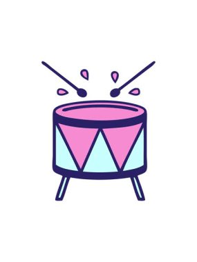 Bir davul illüstrasyonunun sevimli karikatürünün basınçlı canlandırması