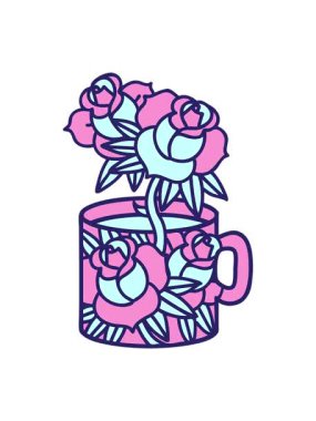 geleneksel bir kupa ve çiçek stilinde bir dövmenin hareketli animasyonu