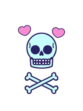 Bir kafatasının sembolik eski dövme görüntüsünün dönen kalp animasyonu