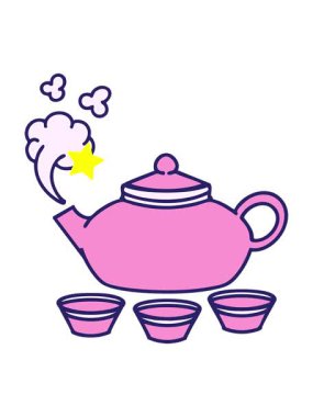 Parıldayan yıldızlar Japon çay demliğinin buharlı tasarımı ile animasyonunu etkiler.