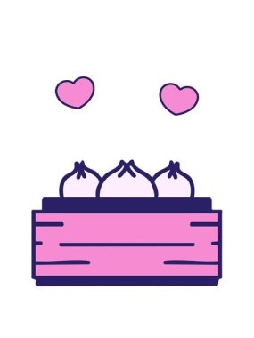 Buharlı tenceredeki geleneksel Japon gyoza köftelerinin dönen kalp animasyonu