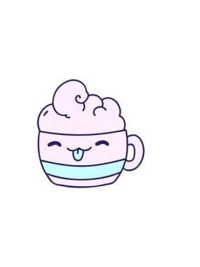horizontally vibrating animation of cartoon of a happy cup of coffee with foam