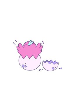 horizontally vibrating animation of cartoon chick hatching from egg
