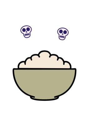 basit bir kase içinde sıcak pirincin kafatası animasyonu