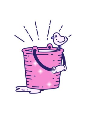 Bir kova suya tünemiş geleneksel dövme stili bir kuşun çiziminin ışıltılı etkisi