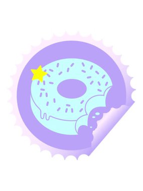 Parıldayan yıldızlar ısırılmış donut yuvarlak soyma etiketinin animasyonunu etkiler.