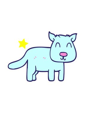 Parıldayan yıldızlar karalama yapan sakin köpeğin animasyonunu etkiler.