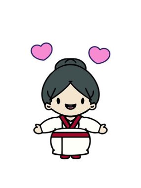 Mutlu Japon kadının kolları açık dönen kalp animasyonu.