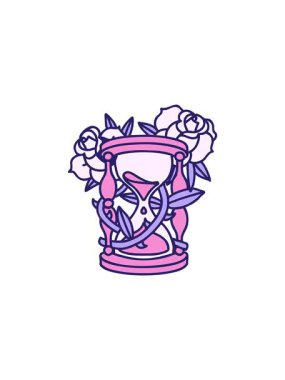 Saatlik cam ve çiçeklerin dövmesel görüntüsünün satış animasyonu