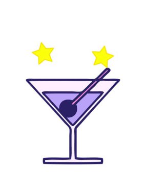 dönen yıldızlar süslü bir kokteyl karikatürünün animasyonu