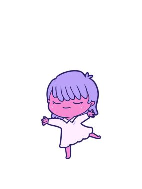 Bir çizgi film kadınının neon paletinin yükseliş ve yüzme animasyonu