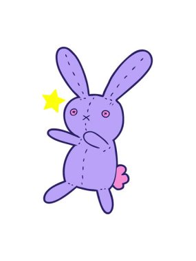 Parıldayan yıldızlar çizgi film oyuncağı tavşan animasyonunu etkiler.