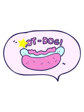 Parıldayan yıldızlar serbest konuşma baloncuğu çizgi film hotdog animasyonunu etkiler.